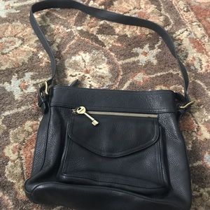 Vintage Black Fossil Leather Shoulder Bag